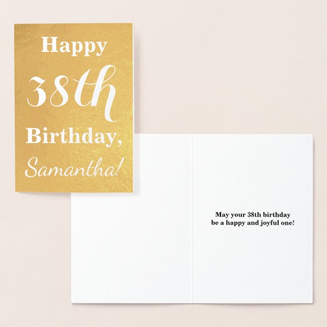 Basic Gold Foil "HAPPY 38th BIRTHDAY"; Custom Name Card (Display)