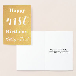 Basic Gold Foil "HAPPY 41st BIRTHDAY"; Custom Name Foil Card