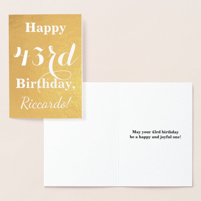 Basic Gold Foil "HAPPY 43rd BIRTHDAY"; Custom Name Foil Card (Display)