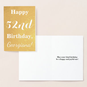 Basic Gold Foil "HAPPY 52nd BIRTHDAY"; Custom Name Card