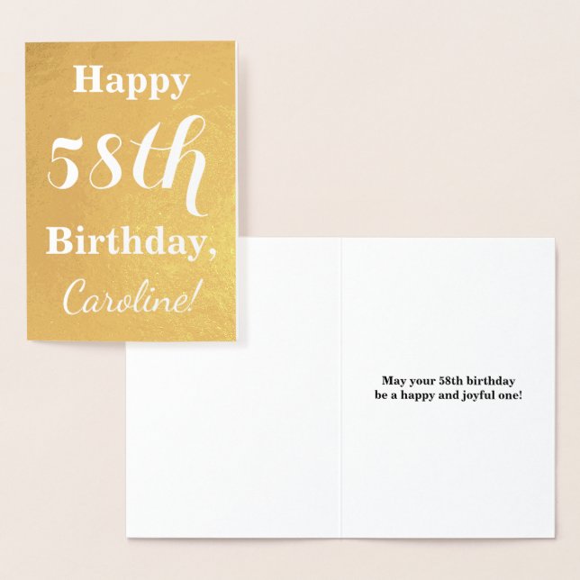 Basic Gold Foil "HAPPY 58th BIRTHDAY"; Custom Name Card (Display)