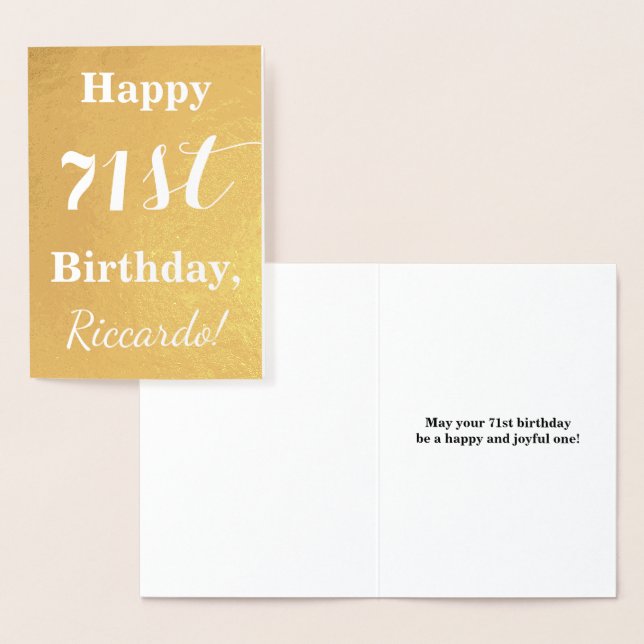 Basic Gold Foil "HAPPY 71st BIRTHDAY"; Custom Name Foil Card (Display)