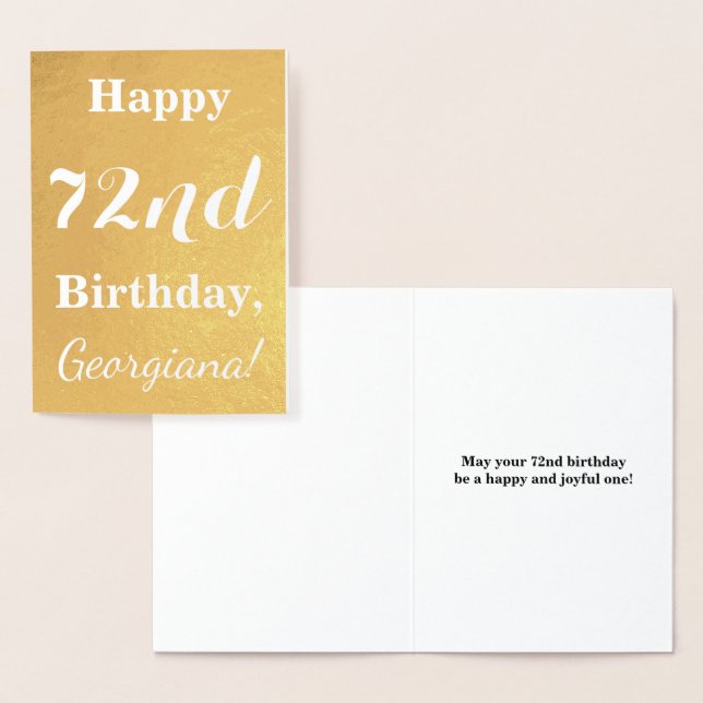 Basic Gold Foil "HAPPY 72nd BIRTHDAY"; Custom Name Foil Card (Display)