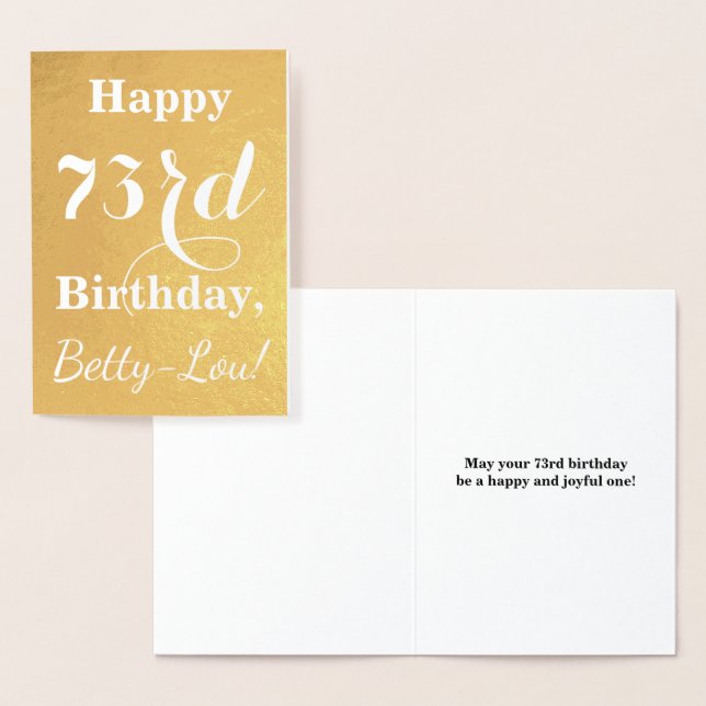 Basic Gold Foil "HAPPY 73rd BIRTHDAY"; Custom Name Foil Card (Display)
