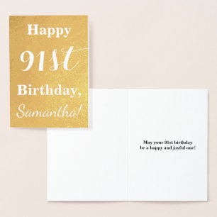 Basic Gold Foil "HAPPY 91st BIRTHDAY"; Custom Name Card