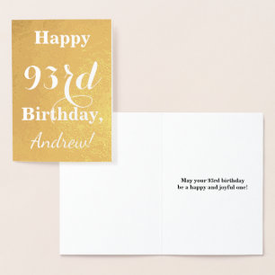 Basic Gold Foil "HAPPY 93rd BIRTHDAY"; Custom Name Foil Card