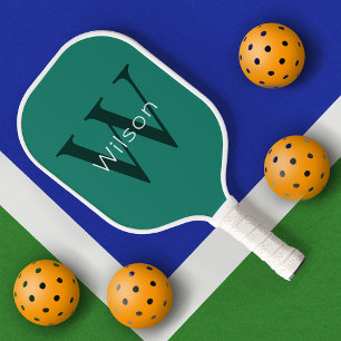 Basic Green Monogram Initial & Name Pickleball Paddle