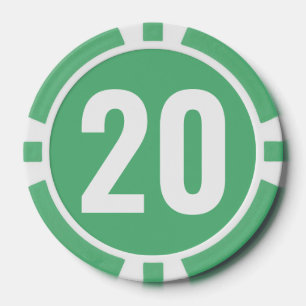 Basic Green White Bold Number  Poker Chips