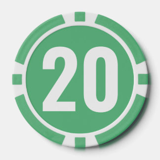 Basic Green White Bold Number Poker Chips