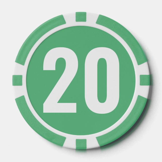 Basic Green White Bold Number  Poker Chips (Front)