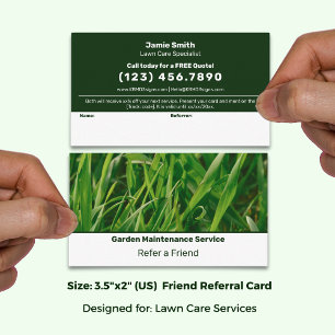 Basic Green & White Custom Image Lawn Service Referral Card