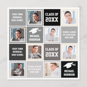 Basic Grey and Black Graduation Party Photo Frame Invitation