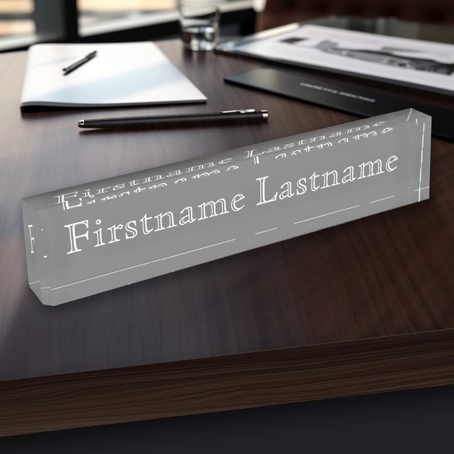 Basic Grey with Fancy Name Nameplate (Personalized Name Plate - Custom Executive Desk Plate with Name)
