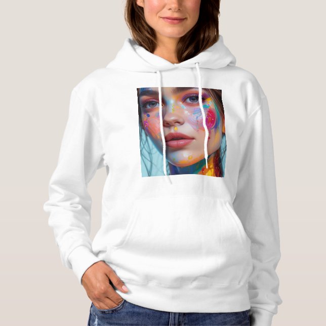 Basic hoodie with a colorful girl's face. (Front)