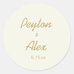 Basic Ivory Cream Gold Script Wedding Classic Round Sticker