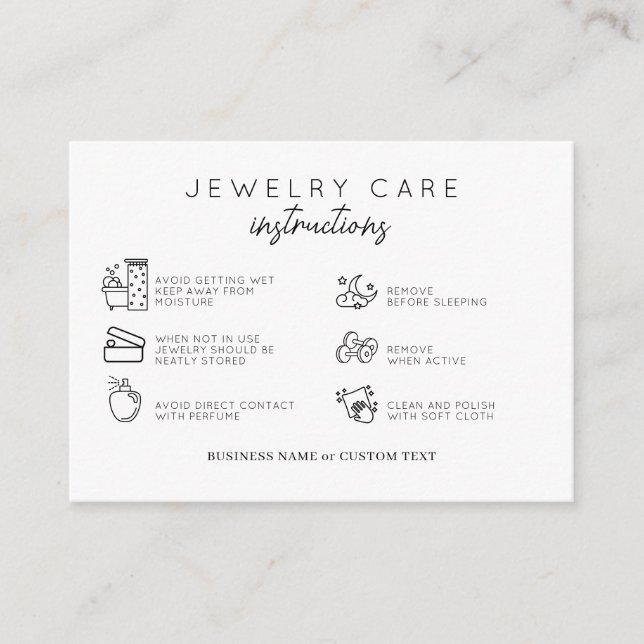 Basic Jewellery Care Instructions Earring Business Enclosure Card (Front)