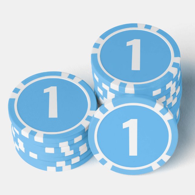 Basic Light Blue White Bold Number  Poker Chips (Stack)