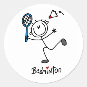 Basic Male Stick Figure Badminton Classic Round Sticker