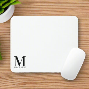 Basic Minimal Black White Monogram Initial Script Mouse Mat
