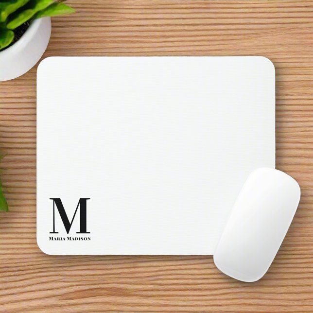 Basic Minimal Black White Monogram Initial Script Mouse Mat (Creator Uploaded)
