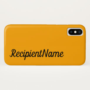 Basic, Minimal, Orange Background and Black Name iPhone X Case