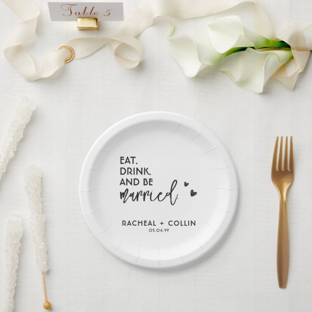 Basic Minimalist Black and White Calligraphy Heart Paper Plate (Wedding)