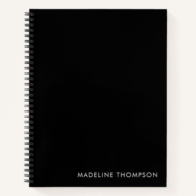 Basic Minimalist Plain Black Name Spiral Notebook (Front)