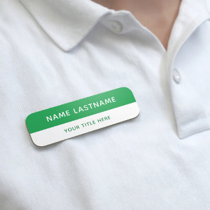 Basic Modern Bright Green White Title Pin Magnetic Name Tag
