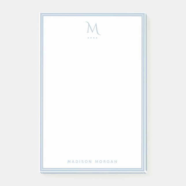 Basic Monogram Dusty Blue Border Personalised  Post-it Notes (Front)