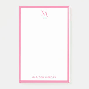 Basic Monogram Girly Pink Border Personalised Post-it Notes