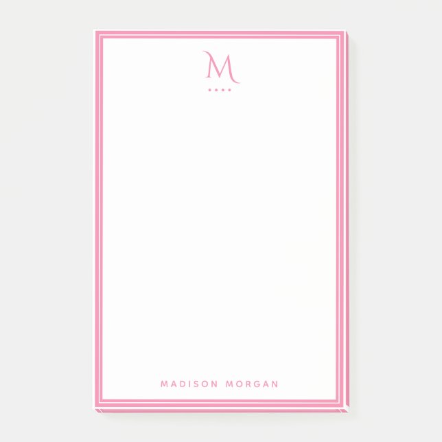 Basic Monogram Girly Pink Border Personalised  Post-it Notes (Front)