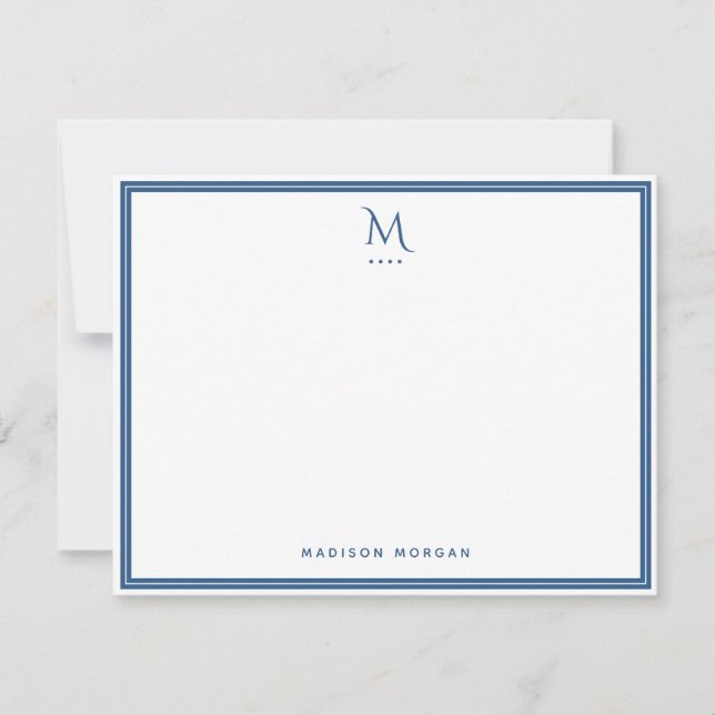 Basic Monogram Navy Blue Border Personalised  Card (Front)