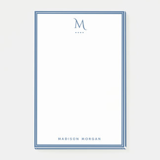 Basic Monogram Navy Blue Border Personalised Post-it Notes