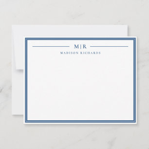 Basic Monogram Navy Blue Border Personalized Card