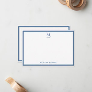 Basic Monogram Navy Blue Border Personalized  Card