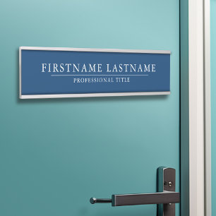 Basic Navy White with Name Title Simple Line Door Sign