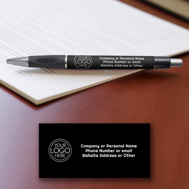Basic Office Business Logo Contact Info Text Black (Custom logo pens - Personalized Promotional products)
