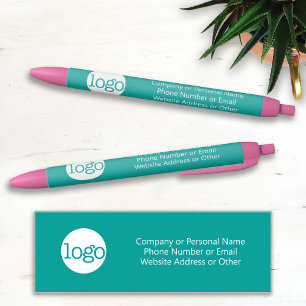 Basic Office Business Logo & Text CAN EDIT aqua Black Ink Pen