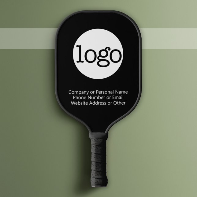 Basic Office Business Logo & Text CAN EDIT black Pickleball Paddle (Custom Logo Pickleball Paddle)