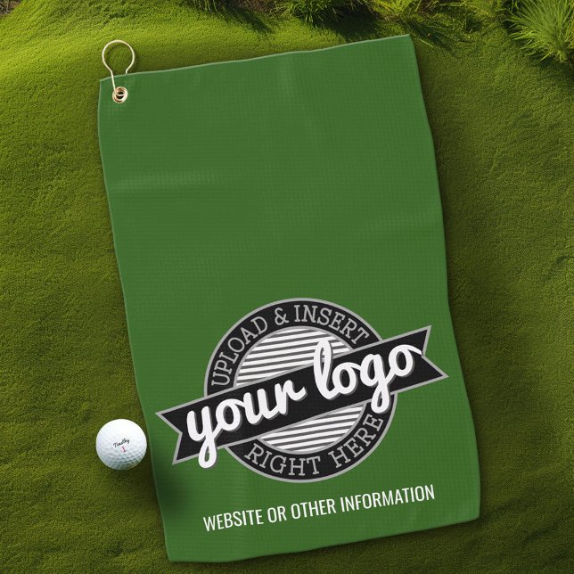 Basic Office Business Logo with Contact Info Green Golf Towel (Custom Golf Towel with Logo)