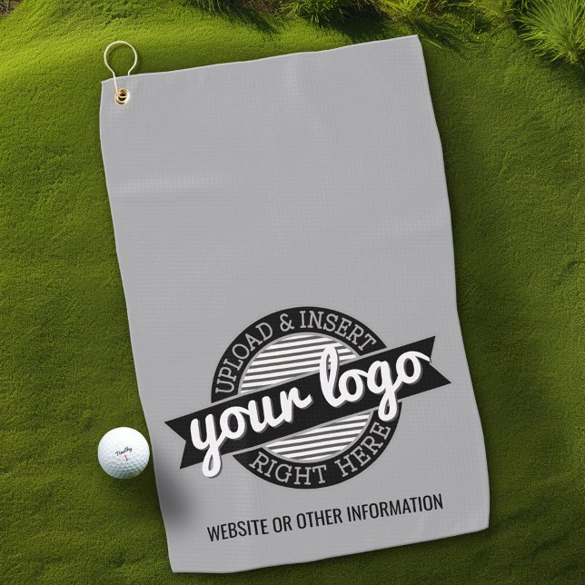 Basic Office Business Logo with Contact Info Grey Golf Towel (Custom Golf Towel with Logo)