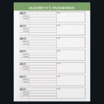 Basic Password Tracker with Username and Notes Fly Flyer<br><div class="desc">A great design to organise your passwords. This design includes an area to add your name at the top. Other areas included basic password information for username and password. You can change the colour bar on the top.</div>