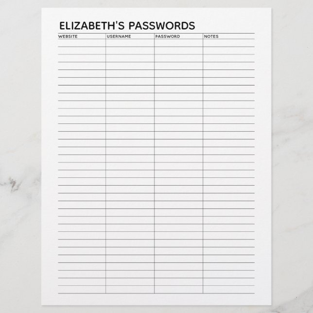 Basic Password Tracker with Username and Notes Flyer (Front)