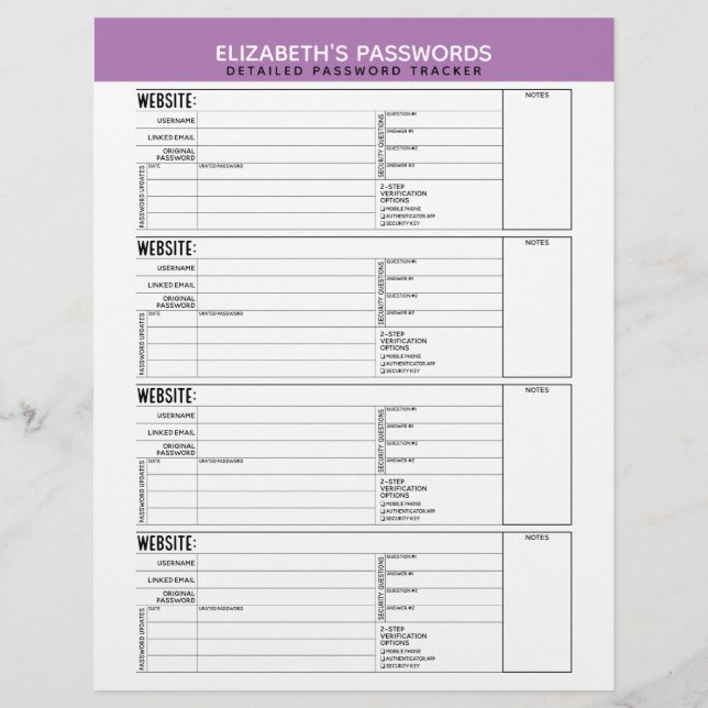 Basic Password Tracker with Username and Notes Flyer (Front)