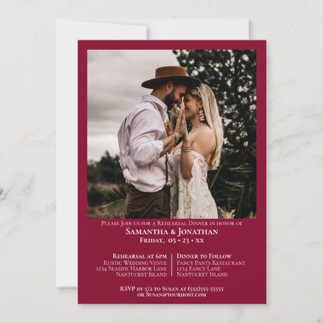 Basic Photo Cranberry Red Wedding Rehearsal Dinner Invitation (Front)