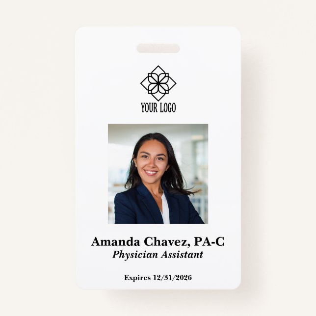 Basic Photo Logo Employee Name ID Badge (Front)
