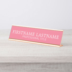Basic Pink White Traditional Name and Title Desk Name Plate