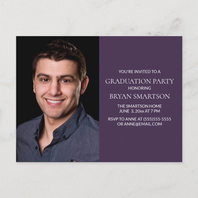Basic Purple Graduation Party Photo Invitation  (Front)