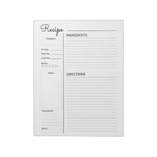 Basic Recipe Pages Notepad