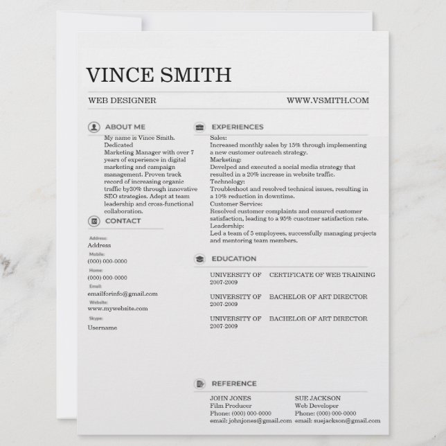 Basic Resume Template Design Easy Customization  Custom Letterhead (Front)
